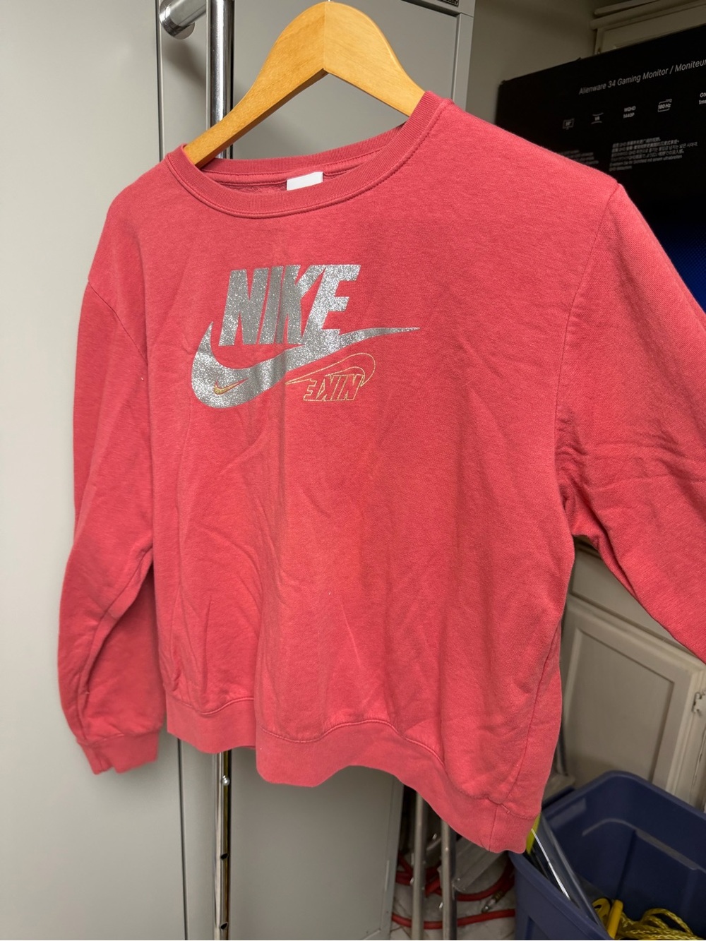 Nike Girls Coral Pink Sweatshirt with Silver Glitter Logo